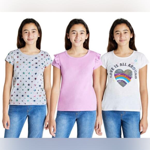 Vigoss Girl's T-Shirts Heart Sequin 3 Shirt Set Size Large NWT - Picture 2 of 14